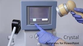  Presentation with ultrasound machine - Theme with hands-of-doctor-adjusting-ultrasound background and a light blue colored foreground