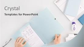  Presentation with medical supplies - Cool new slide deck with hands-of-doctor-opening-folder backdrop and a white colored foreground