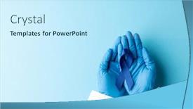 Presentation with healthcare blue ribbon - Theme featuring hands-of-doctor-wearing-medical background and a cool aqua colored foreground
