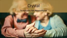  Presentation with old couple - Amazing PPT theme having hands of elderly couple backdrop and a gold colored foreground