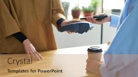  Presentation with contactless - Presentation design consisting of hands-of-female-consumer-holding background and a coral colored foreground