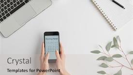  Presentation with planner - Audience pleasing PPT layouts consisting of hands-of-female-employee-holding backdrop and a light gray colored foreground