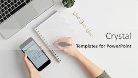  Presentation with planner - Slide deck with hands-of-female-employee-holding background and a white colored foreground