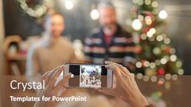  Presentation with family photo - Amazing slide deck having hands-of-female-holding-smartphone backdrop and a coral colored foreground