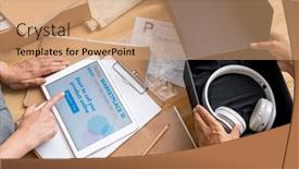  Presentation with name - Theme having hands-of-female-manager background and a coral colored foreground