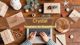  Presentation with surfing - PPT theme featuring hands of female over laptop keypad surfing in the net for online shops to order gifts for christmas background and a red colored foreground