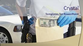  Presentation with police - PPT layouts with hands of female police officer background and a sky blue colored foreground