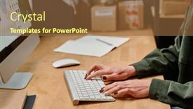  Presentation with organization - Slides enhanced with hands-of-female-volunteer-typing background and a tawny brown colored foreground