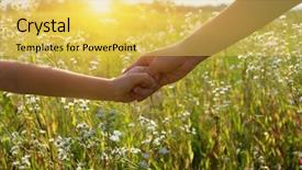  Presentation with helping hands children - Presentation enhanced with hands of holding each other background and a yellow colored foreground