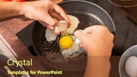  Presentation with cooking oil - Audience pleasing presentation theme consisting of hands-of-housewife-breaking-fresh backdrop and a tawny brown colored foreground