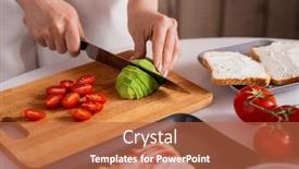  Presentation with fresh avocado - Cool new presentation design with hands-of-housewife-with-knife backdrop and a red colored foreground