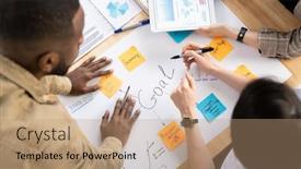  Presentation with goals - PPT theme with hands-of-intercultural-analysts background and a coral colored foreground