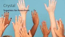  Presentation with dark skin - Presentation theme having hands-of-large-group background and a light blue colored foreground