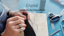  Presentation with black hands - Amazing slides having hands-of-leatherworker-with-piece backdrop and a light blue colored foreground