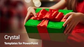  Presentation with christmas girl - Amazing PPT theme having hands of little girl with christmas present backdrop and a tawny brown colored foreground