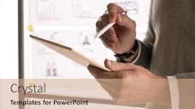  Presentation with pen - Audience pleasing slides consisting of hands-of-male-broker backdrop and a coral colored foreground