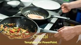  Presentation with cooking chef - Presentation theme consisting of hands-of-male-chef-roasting background and a tawny brown colored foreground