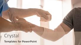  Presentation with medical procedure - Cool new PPT theme with hands-of-male-clinician-wrapping backdrop and a coral colored foreground