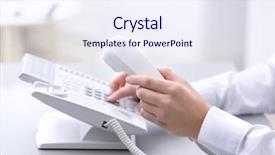  Presentation with hand shake telephone - Colorful slides enhanced with hands of man dialing telephone backdrop and a sky blue colored foreground