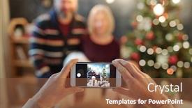  Presentation with family photo - Colorful PPT theme enhanced with hands-of-man-holding-smartphone backdrop and a tawny brown colored foreground