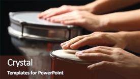  Presentation with festival music band hands playing - Colorful presentation enhanced with hands of man playing african backdrop and a tawny brown colored foreground