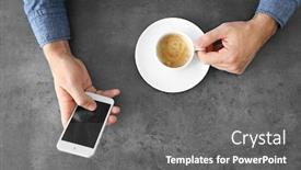  Presentation with coffee cup - Theme enhanced with hands-of-man-sitting background and a gray colored foreground