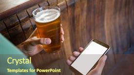  Presentation with phone - Beautiful PPT layouts featuring hands of man using phone backdrop and a tawny brown colored foreground