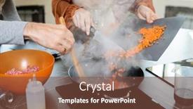  Presentation with frying - Presentation design featuring hands-of-man-with-spatula background and a tawny brown colored foreground
