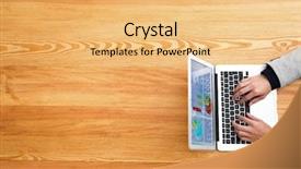  Presentation with marketing - Theme enhanced with hands of marketing manager working background and a  colored foreground