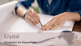  Presentation with construction sketch - Presentation theme having hands-of-mature-engineer-holding background and a soft green colored foreground