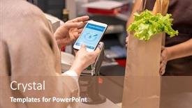  Presentation with products supermarket - Audience pleasing slide set consisting of hands-of-mature-female-buyer backdrop and a coral colored foreground