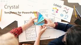  Presentation with female - Theme enhanced with hands-of-mature-female-designer background and a cream colored foreground