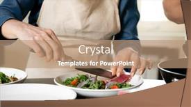  Presentation with green plate - Beautiful presentation design featuring hands-of-mature-female-putting backdrop and a coral colored foreground