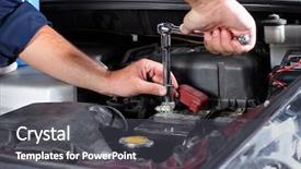 Presentation with auto repair - Slides enhanced with hands of mechanic working background and a dark gray colored foreground