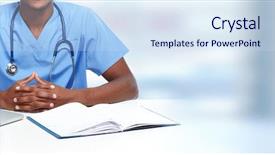  Presentation with medical robot hand and doctor - Audience pleasing presentation theme consisting of hands of medical doctor man backdrop and a sky blue colored foreground