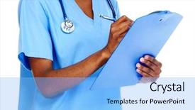  Presentation with medical - Audience pleasing theme consisting of hands of medical doctor woman backdrop and a  colored foreground