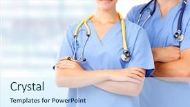  Presentation with health-care - Beautiful PPT theme featuring hands-of-medical-doctor-woman and a sky blue colored foreground