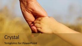  Presentation with hands holding - Slide set consisting of hands of mother and daughter background and a gold colored foreground