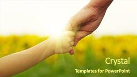  Presentation with cartoon kids holding hands - Beautiful PPT theme featuring hands of mother and daughter backdrop and a tawny brown colored foreground