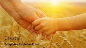  Presentation with daughter - PPT layouts consisting of hands of mother and daughter on sun holding each other on wheat field background and a gold colored foreground