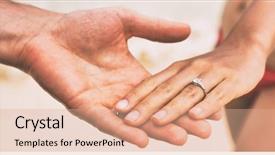  Presentation with wedding ring - Amazing theme having hands of newlyweds on beach backdrop and a coral colored foreground