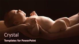  Presentation with cute baby - Theme having hands of parents holding cute little baby on dark background background and a wine colored foreground