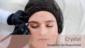  Presentation with girl model - PPT theme enhanced with hands-of-permanent-makeup-master background and a coral colored foreground