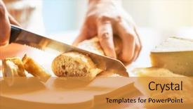  Presentation with medical robot hand and person - Colorful PPT layouts enhanced with hands of person cutting bread backdrop and a gold colored foreground