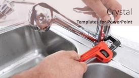  Presentation with water tap - Presentation theme consisting of hands-of-professional-plumber background and a coral colored foreground