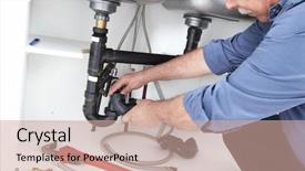  Presentation with clogged - Presentation theme enhanced with hands-of-professional-plumber background and a soft green colored foreground