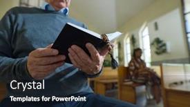  Presentation with black church - Presentation theme having hands-of-senior-male-parishioner background and a wine colored foreground