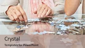  Presentation with seniors - Audience pleasing slide deck consisting of hands of seniors playing puzzle backdrop and a coral colored foreground