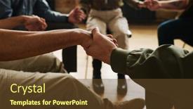  Presentation with group support - Slides featuring hands-of-several-people-attending background and a tawny brown colored foreground