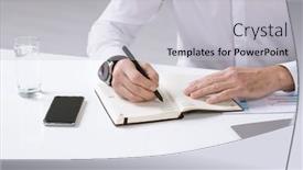  Presentation with notebook page - Theme having hands-of-successful-employer background and a light gray colored foreground